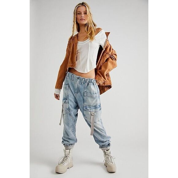 Free People We The Free Hazel Pull-On Drop-Waist Jeans - Picture 1 of 7